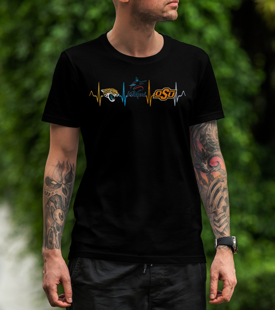Love Jaguars Miami Marlins Osu Heartbeat T-Shirt