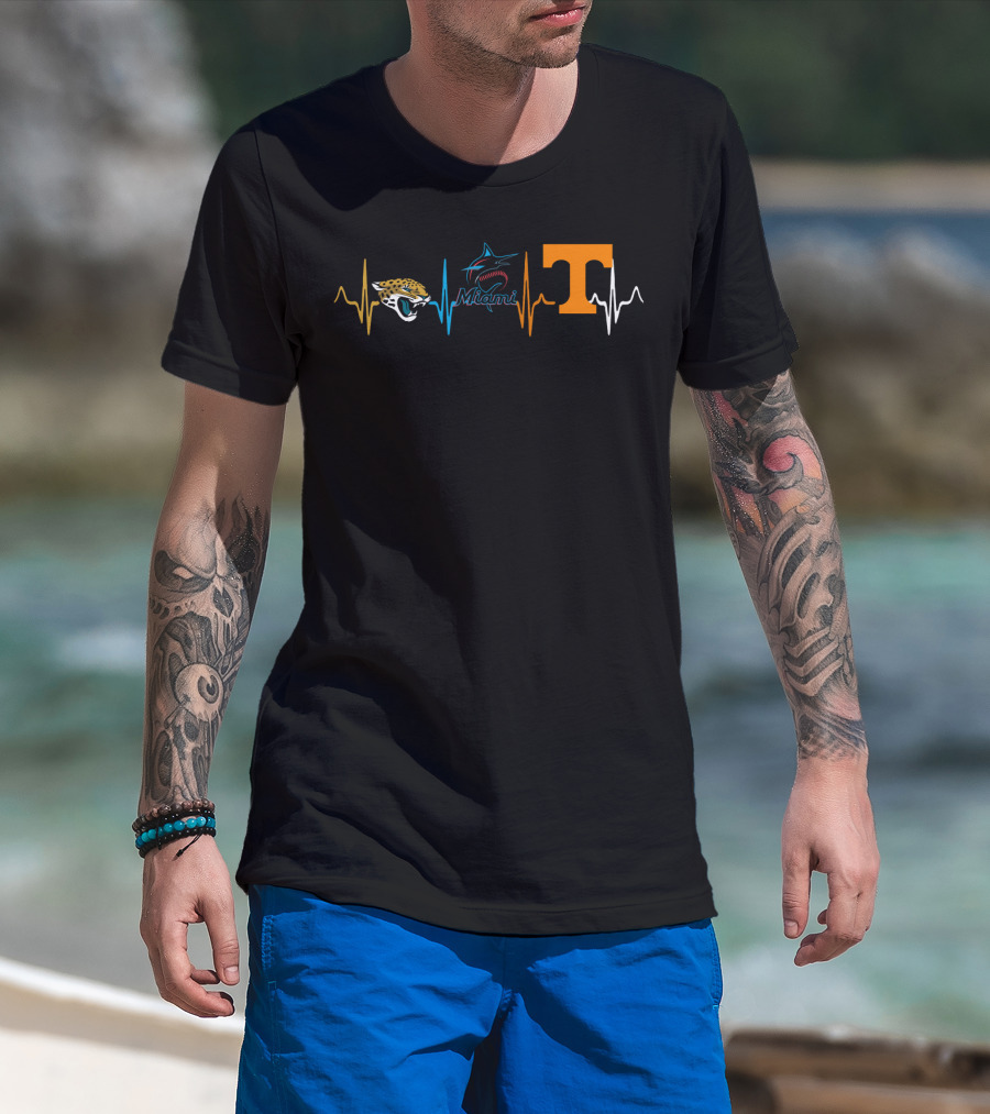 Jacksonville Jaguars Miami Marlins Tennessee Vols Heartbeat T-Shirt