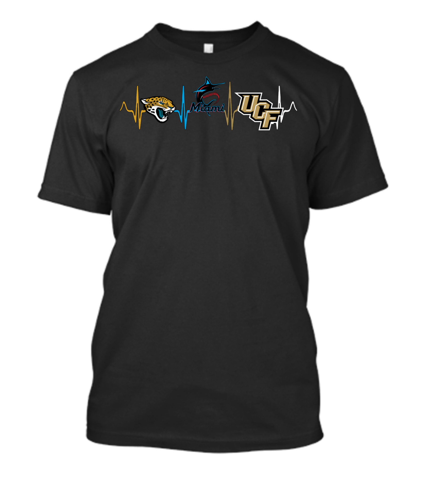Jacksonville Jaguars Miami Marlins Ucf Knights Heartbeat T-Shirt
