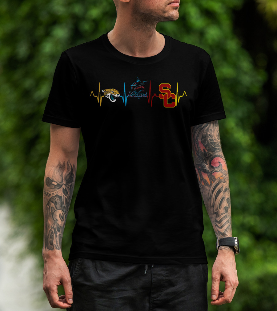 Jacksonville Jaguars Miami Marlins Usc Trojans Heartbeat T-Shirt