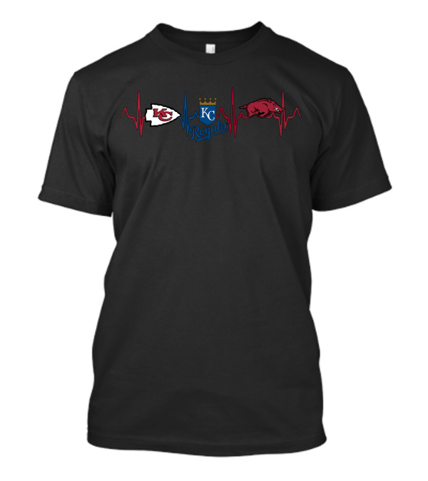 Love Chiefs Kc Royals Arkansas Razorbacks Heartbeat T-Shirt