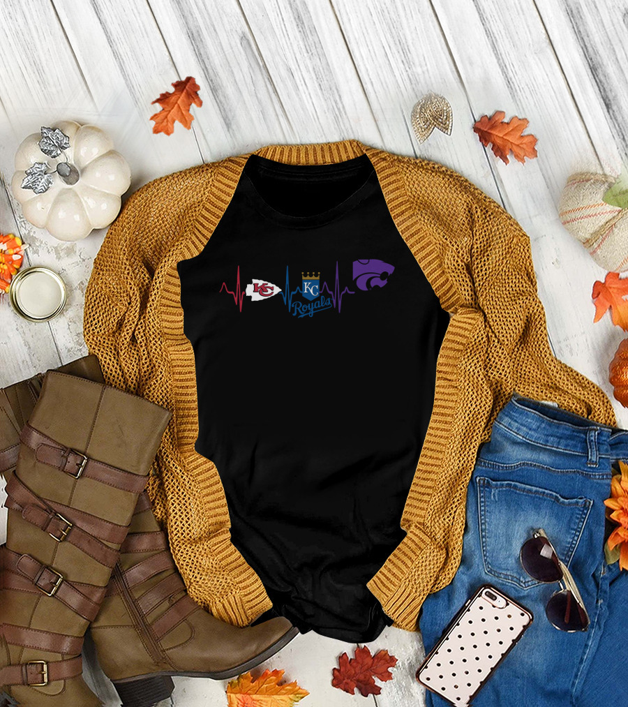 Kansas City Chiefs Royals K-State Heartbeat T-Shirt