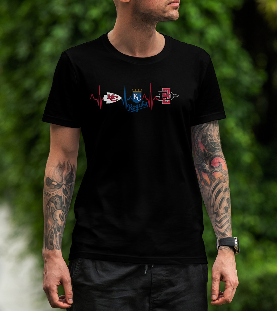 Kansas City Chiefs Royals Sdsu Aztecs Heartbeat T-Shirt