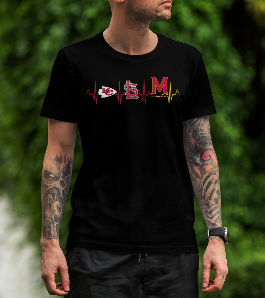 Kansas City Chiefs St. Louis Cardinals Maryland Terrapins Heartbeat T-Shirt