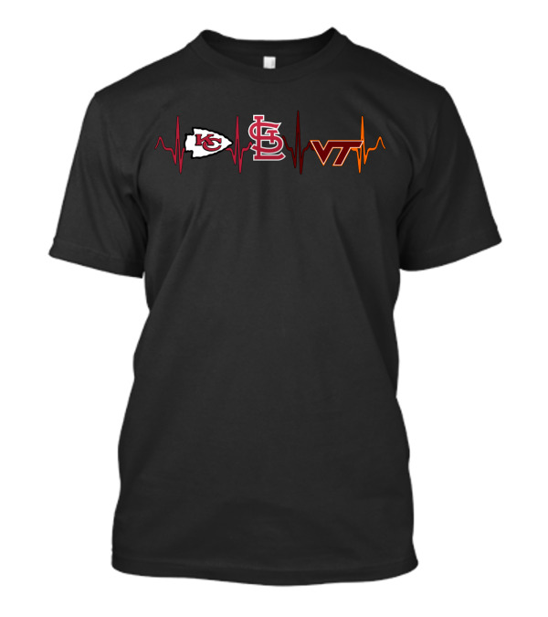 Love Chiefs St. Louis Cardinals Virginia Tech Heartbeat T-Shirt