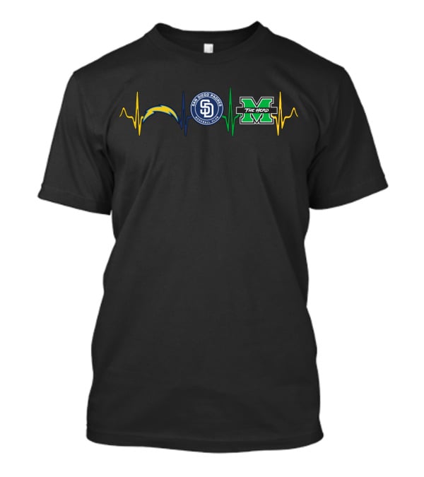 San Diego Chargers Padres Marshall The Herd Heartbeat T-Shirt