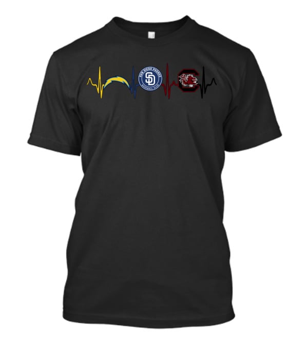 Love Chargers Padres South Carolina Gamecocks Heartbeat T-Shirt