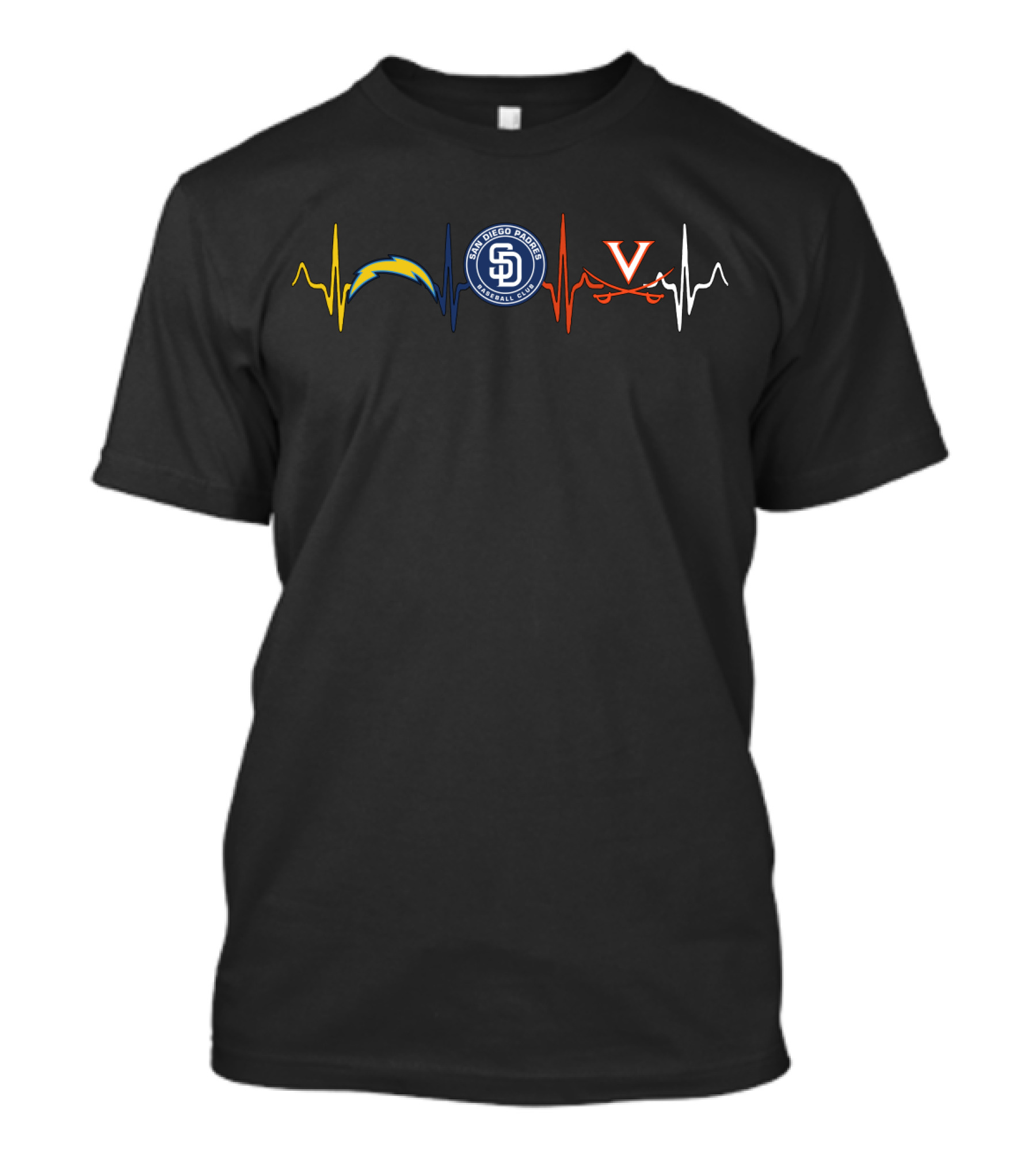 Love Chargers San Diego Padres Virginia Cavaliers Heartbeat T-Shirt