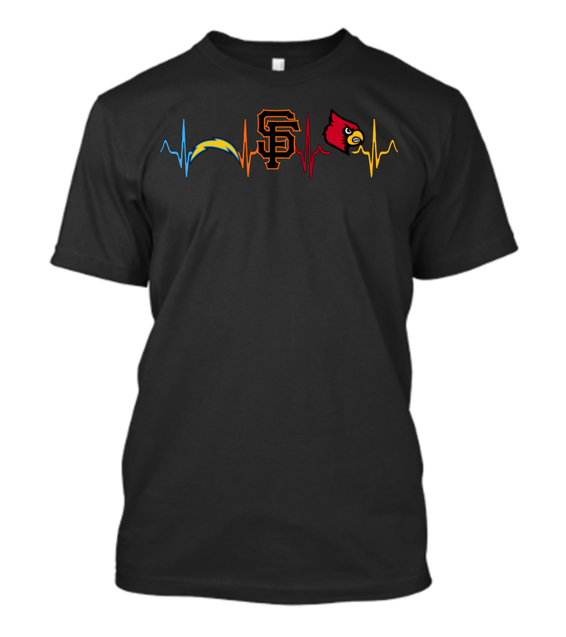 Love Chargers Giants Cardinals Heartbeat T-Shirt