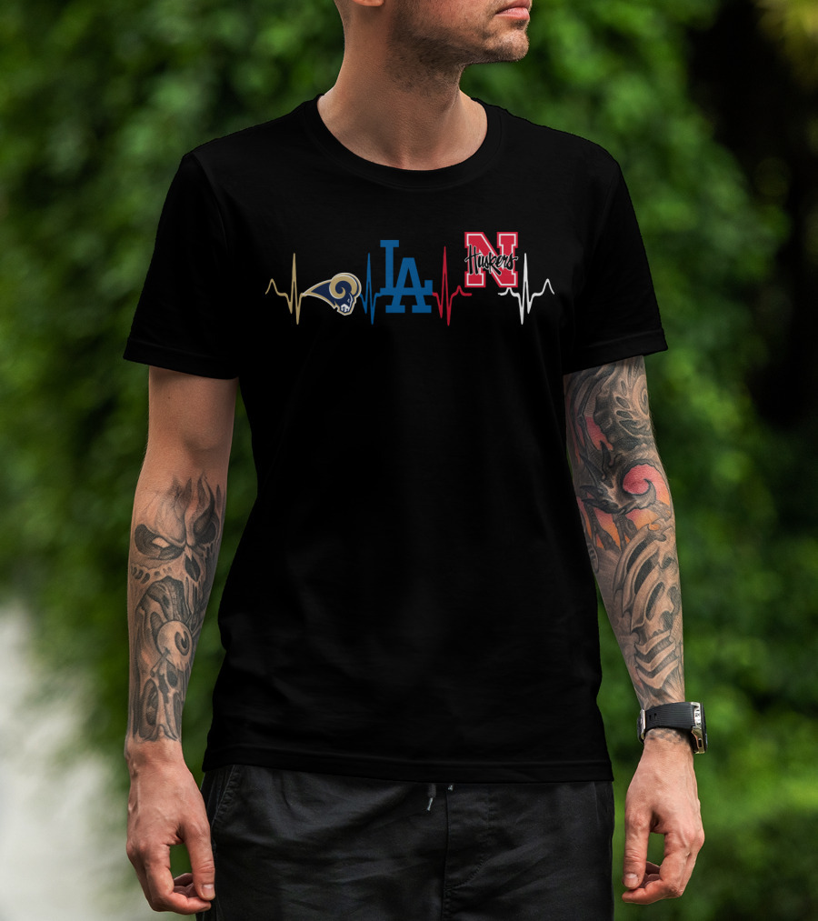 Love Rams La Dodgers Nebraska Huskers Heartbeat T-Shirt