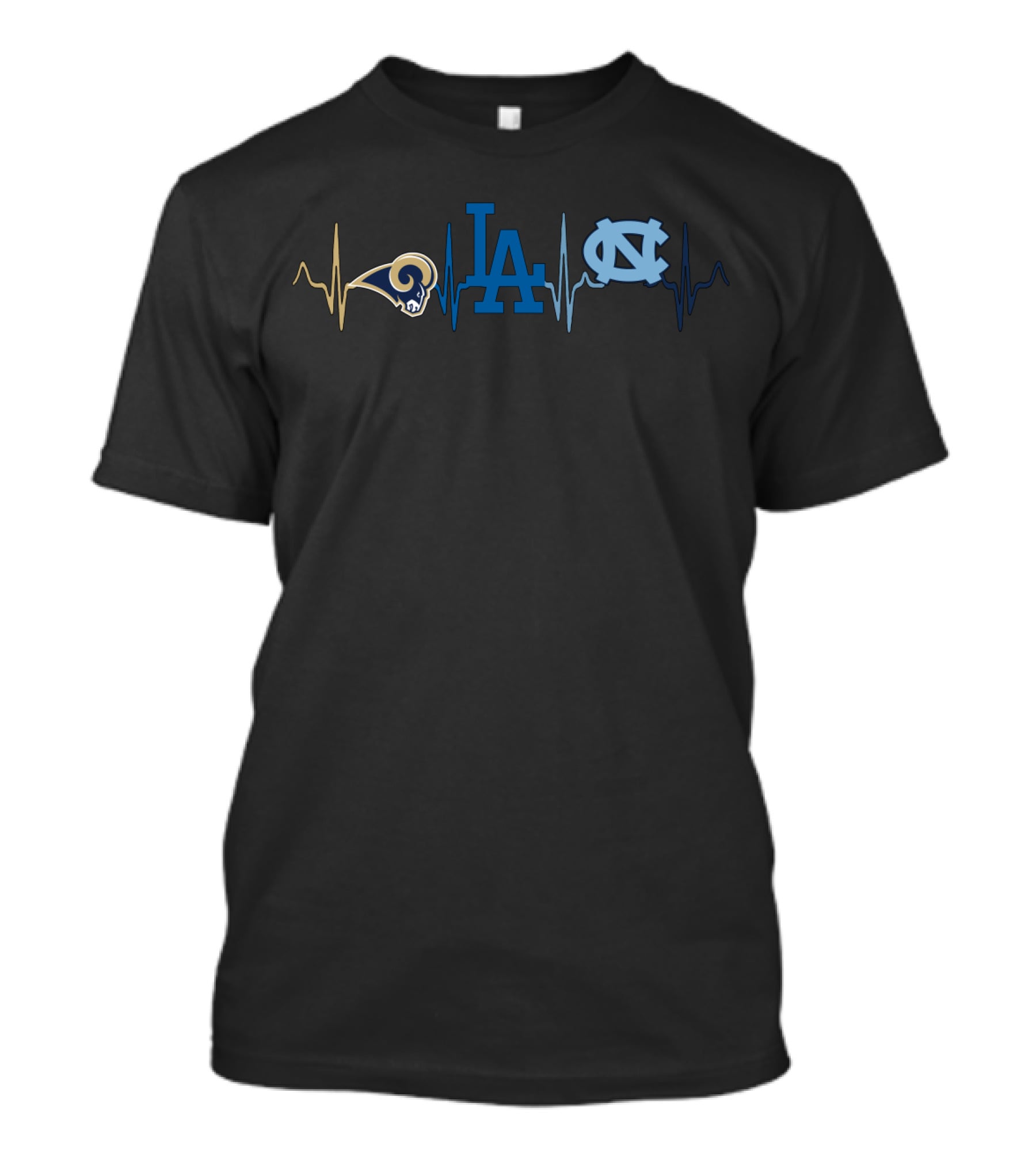 Love Rams Dodgers North Carolina Tar Heels Heartbeat T-Shirt