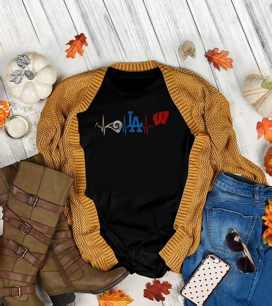 Love Rams La Dodgers Wisconsin Badgers Heartbeat T-Shirt