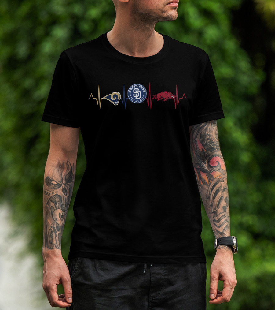 Love Rams San Diego Padres Razorbacks Heartbeat T-Shirt