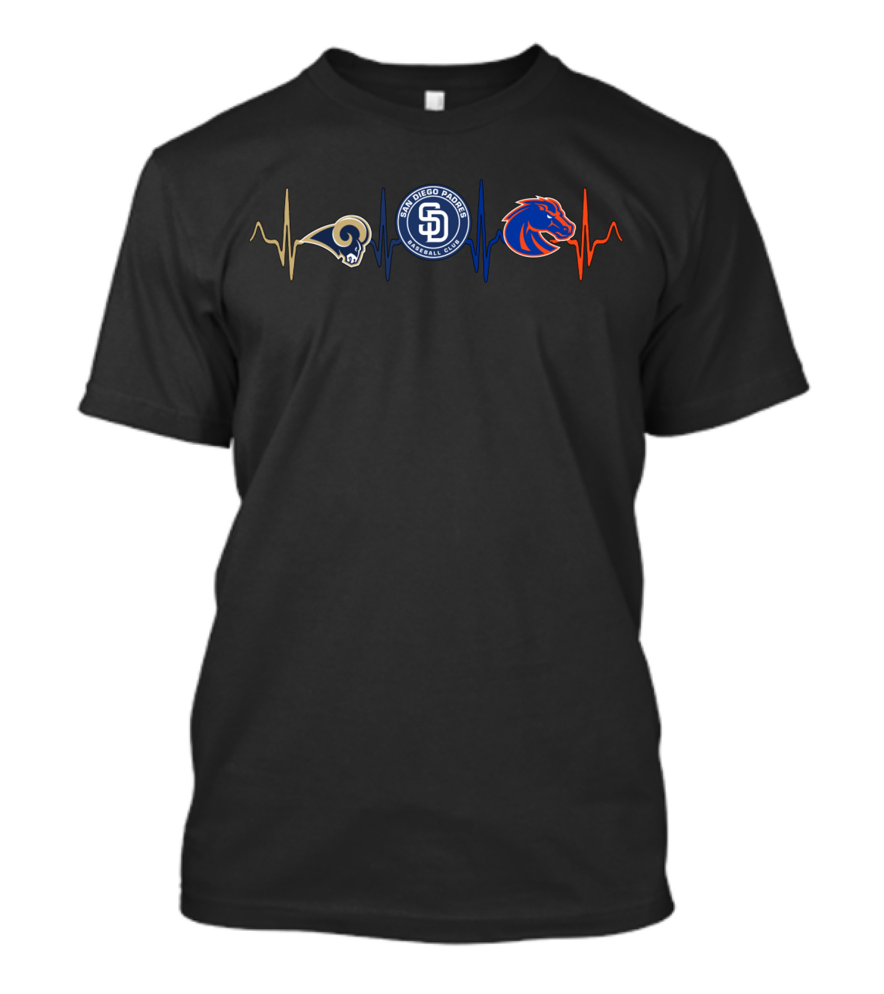 Rams San Diego Padres Broncos Heartbeat Bsb T-Shirt