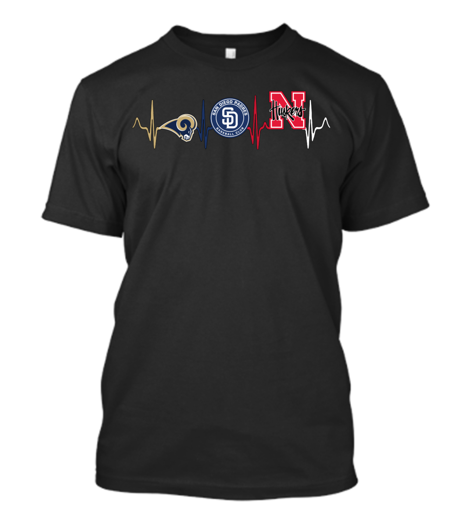 Love Rams San Diego Padres Nebraska Huskers Heartbeat T-Shirt
