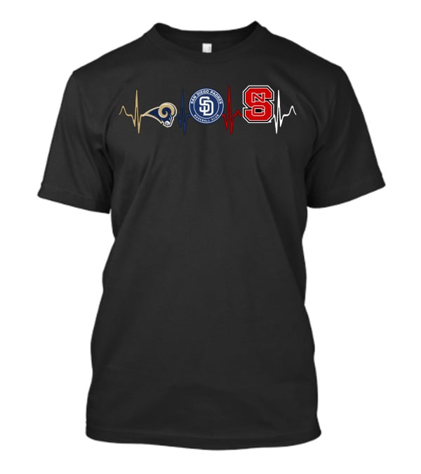 Love Rams San Diego Padres Nc State Wolfpack Sports Fan Heartbeat T-Shirt