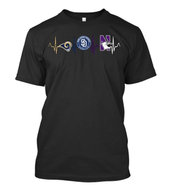 Los Angeles Rams San Diego Padres Northwestern Wildcats Heartbeat T-Shirt
