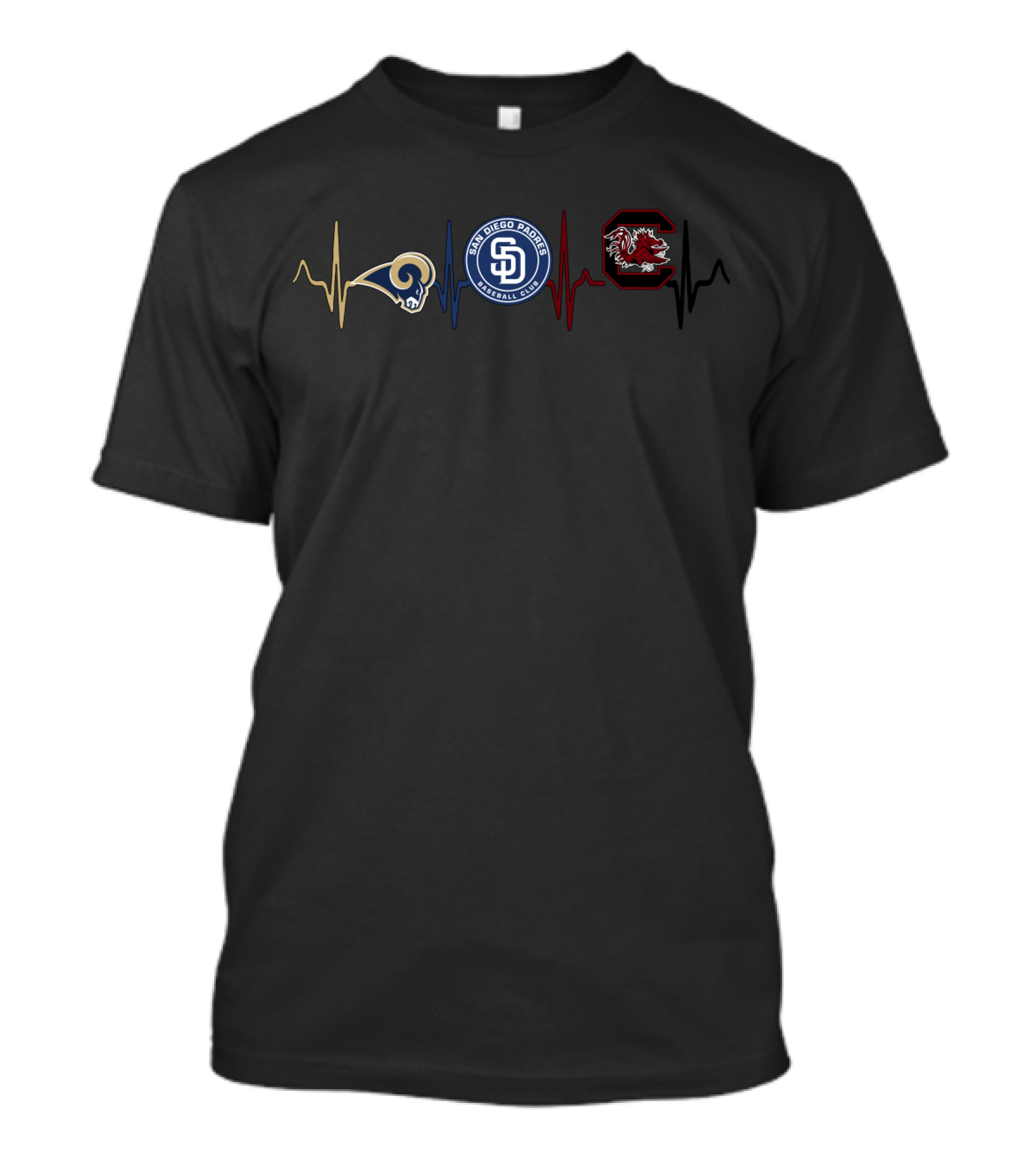 Los Angeles Rams San Diego Padres South Carolina Gamecocks Heartbeat T-Shirt