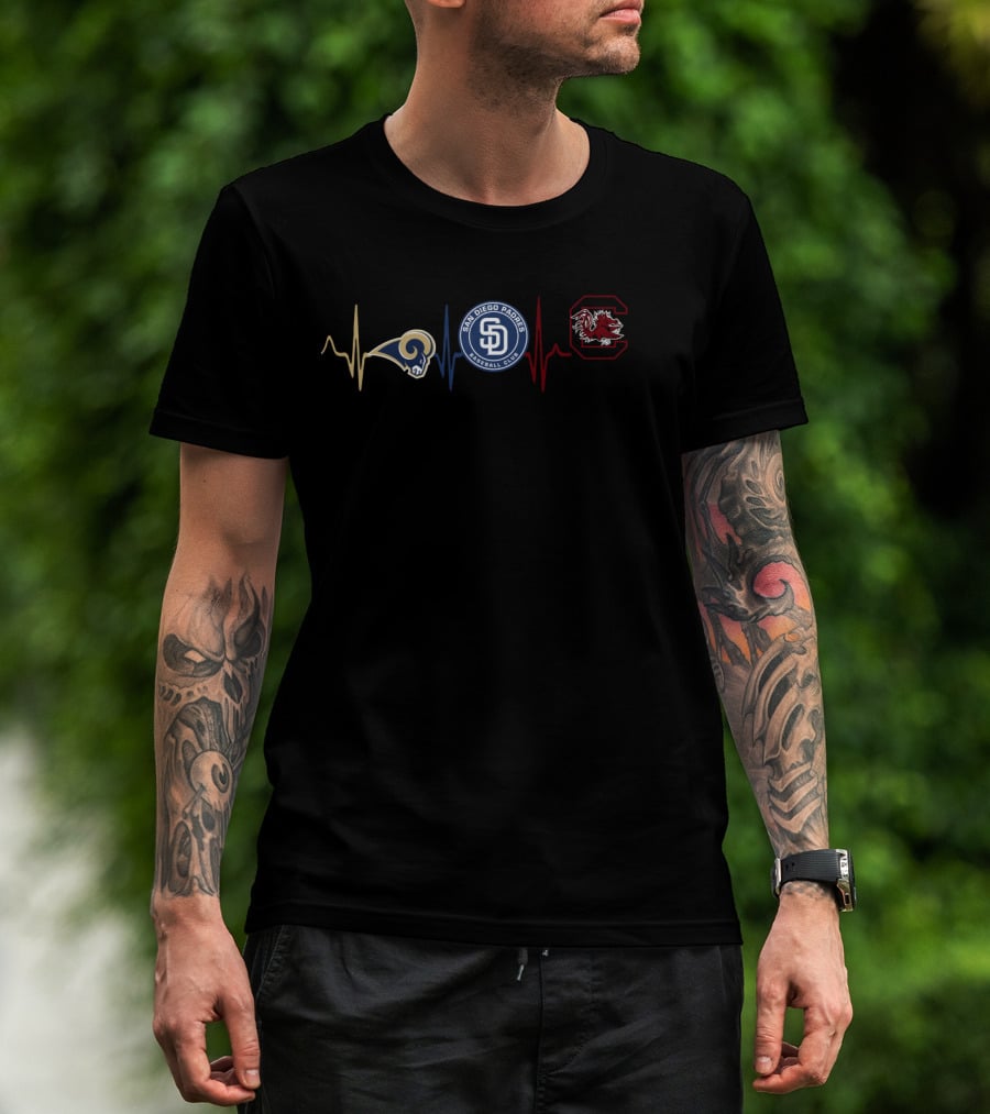Los Angeles Rams San Diego Padres South Carolina Gamecocks Heartbeat T-Shirt