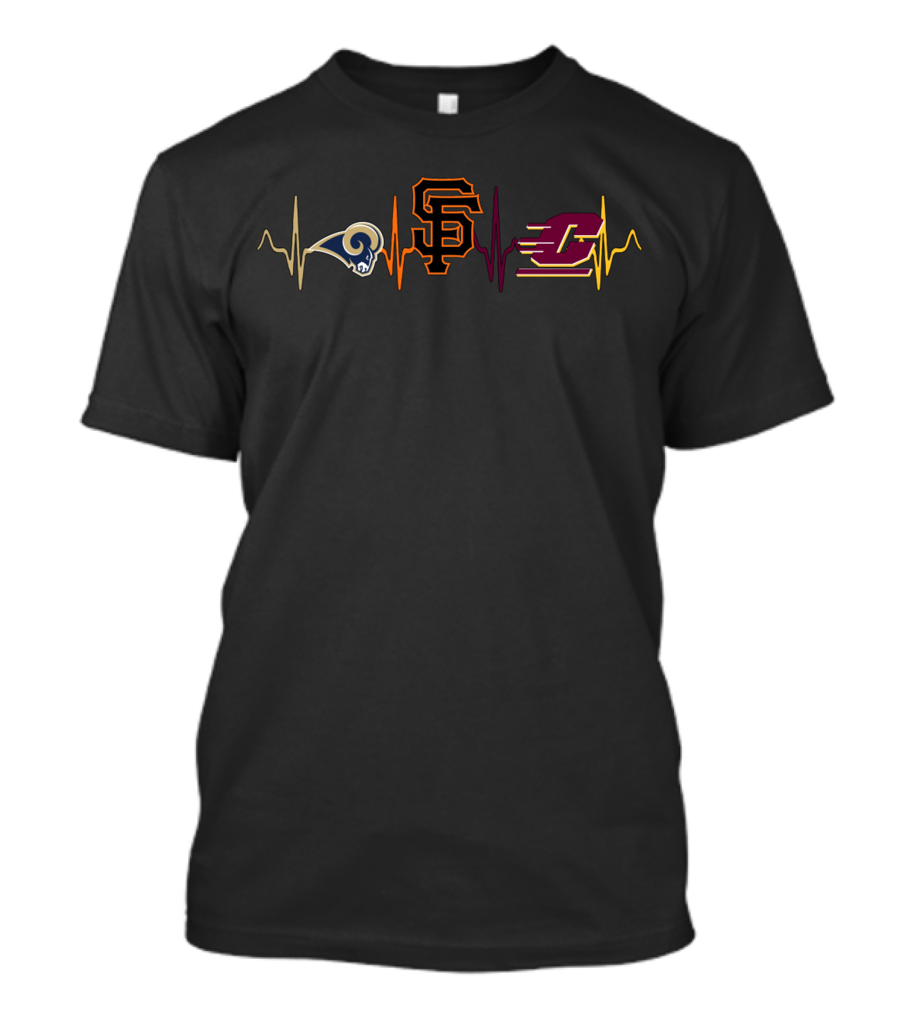 Love Rams San Francisco Giants Central Michigan Heartbeat T-Shirt