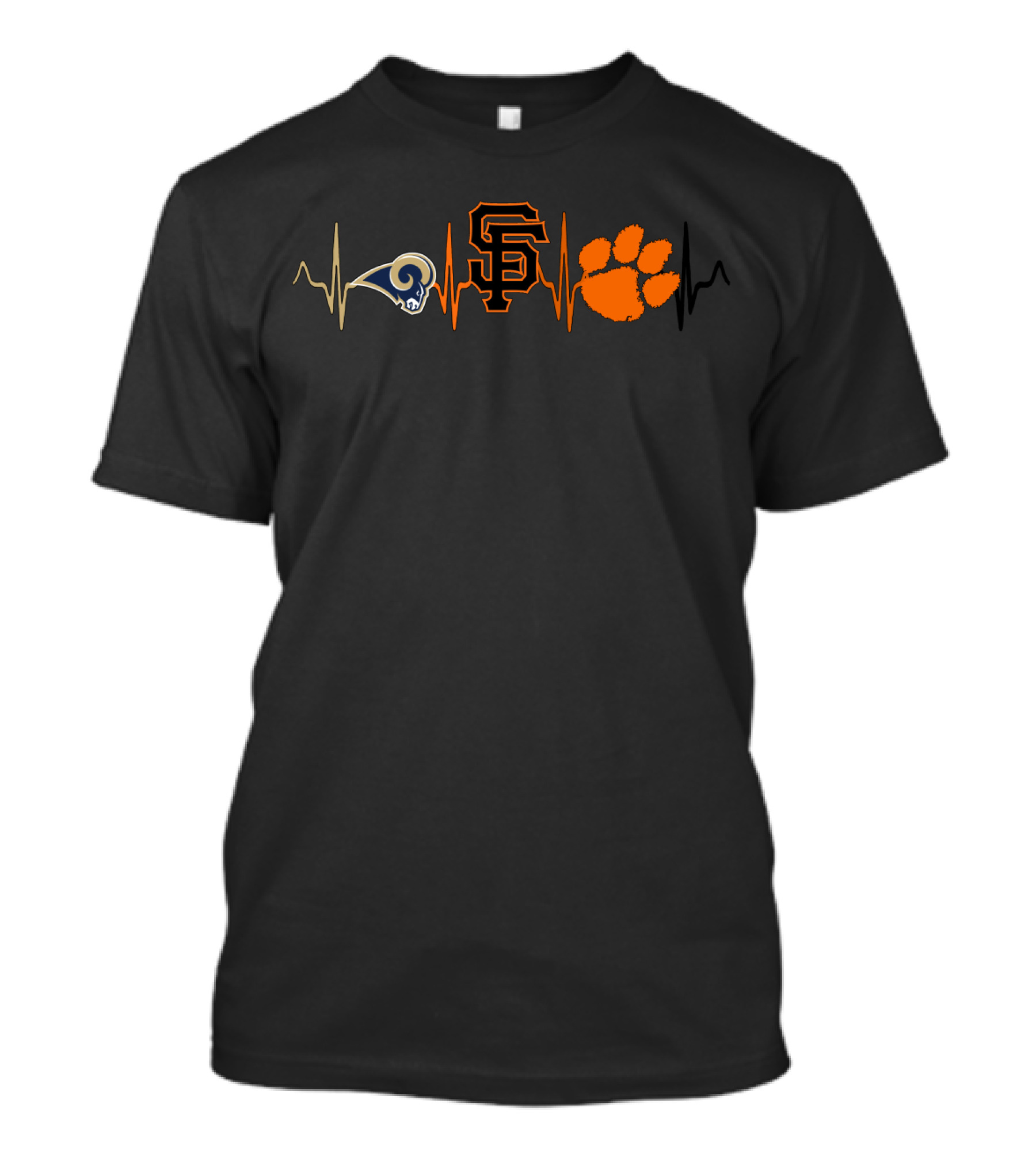 Rams Sf Giants Clemson Tigers Heartbeat T-Shirt