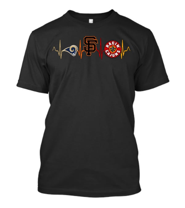 Love Rams Giants San Francisco Ragin Cajuns Lrc Heartbeat T-Shirt