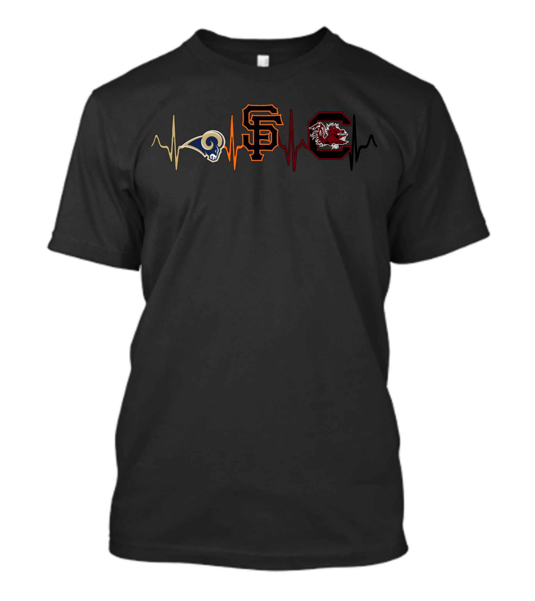 Rams Giants Gamecocks Heartbeat Love T-Shirt