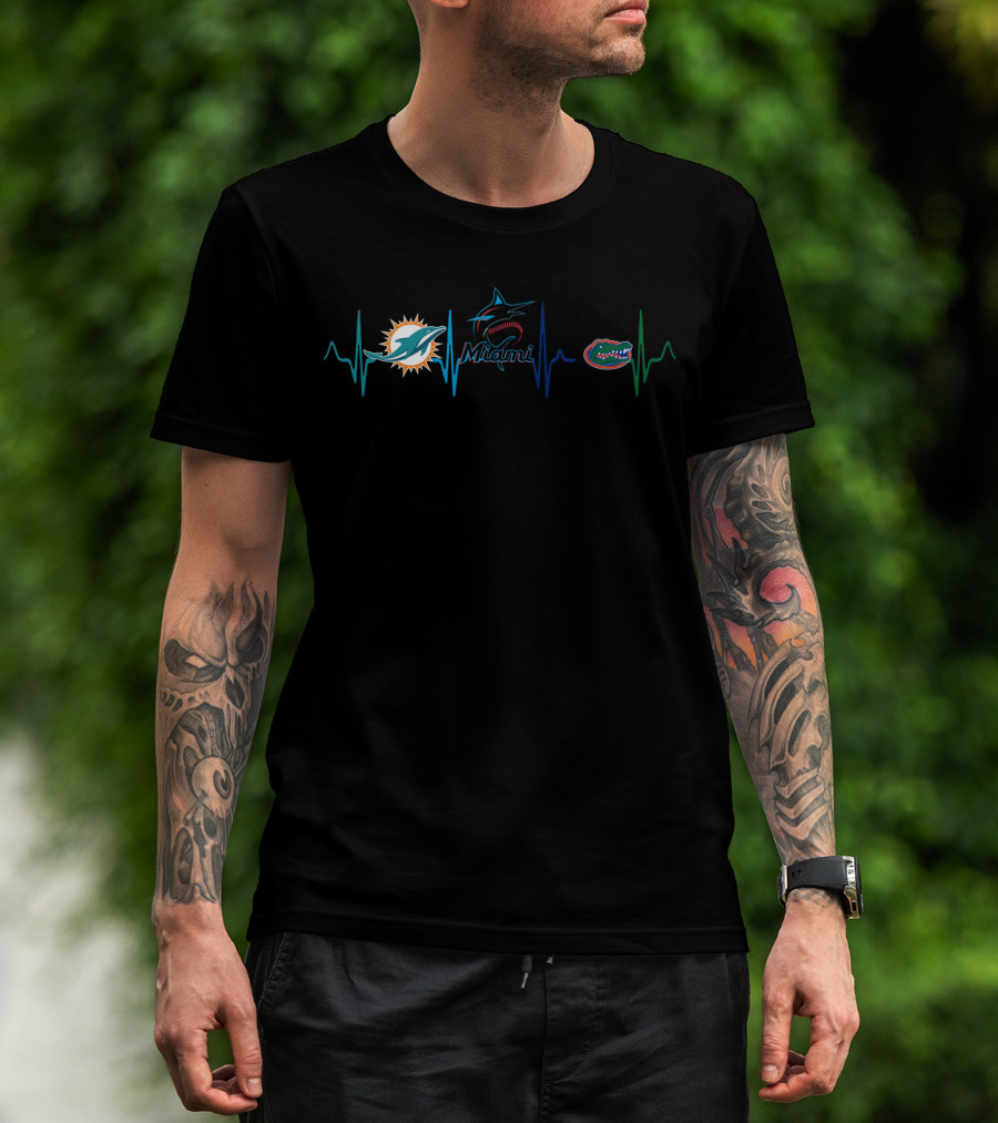 Miami Dolphins Marlins Florida Gators Heartbeat Fan Passion Fg T-Shirt