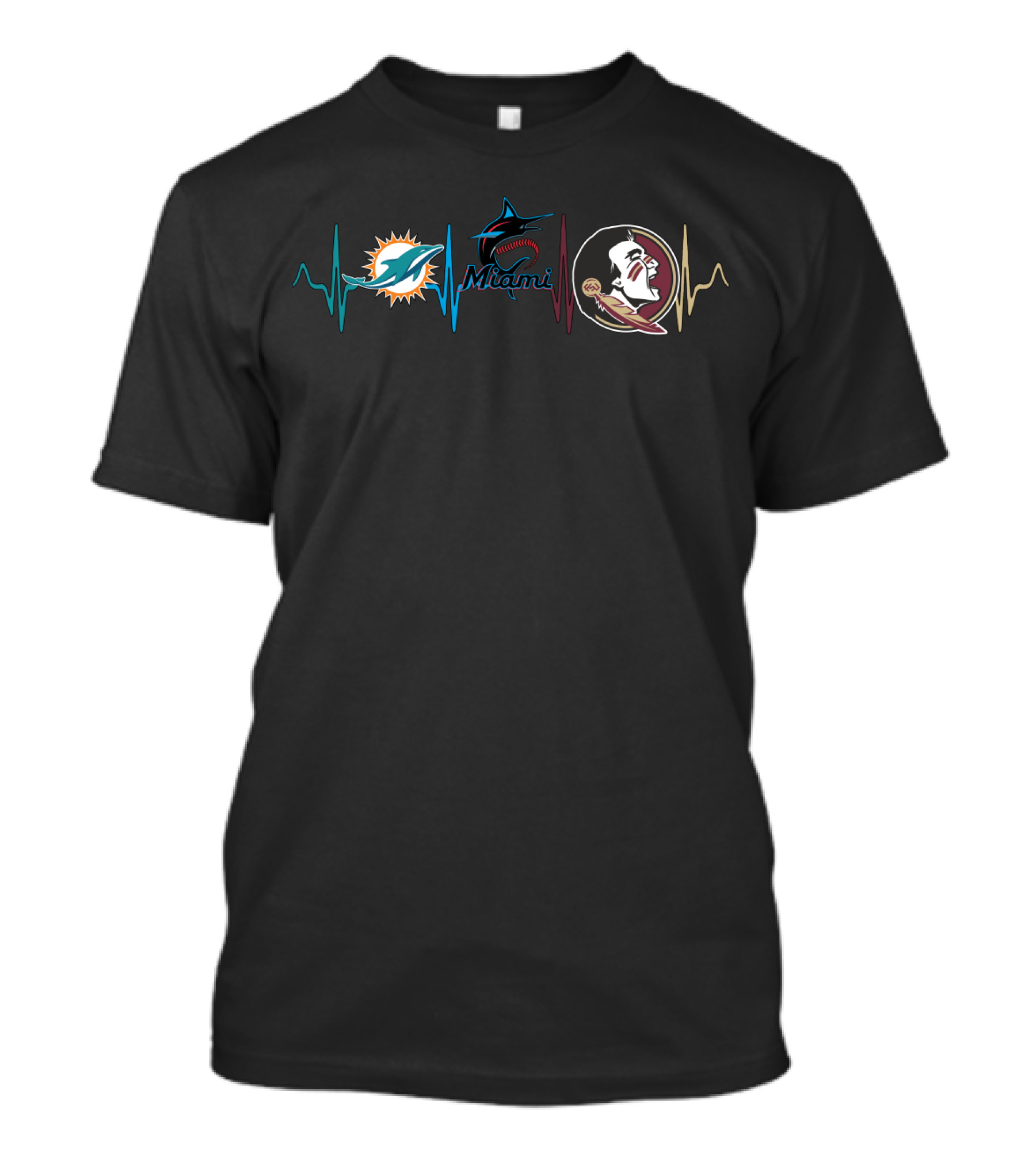 Miami Dolphins Marlins Florida State Seminoles Heartbeat T-Shirt