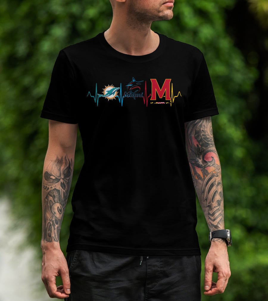 Miami Dolphins Marlins Maryland Terrapins Heartbeat T-Shirt