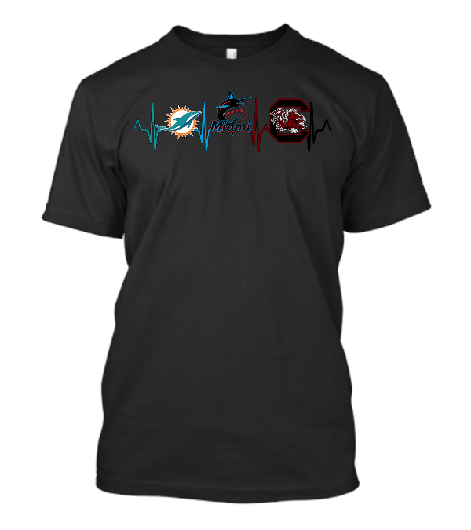 Miami Dolphins Marlins South Carolina Gamecocks Heartbeat T-Shirt
