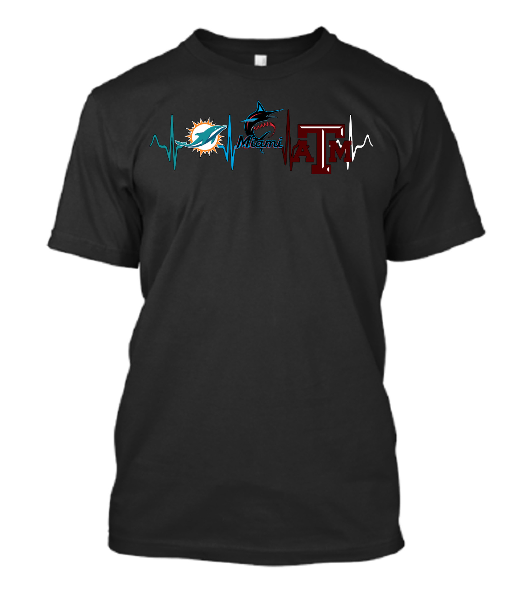 Miami Dolphins Miami Marlins Texas A&M Heartbeat T-Shirt