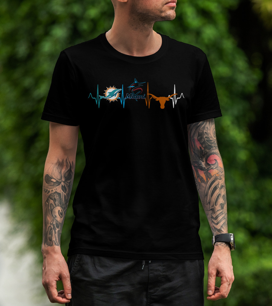 Miami Dolphins Marlins Longhorns Heartbeat T-Shirt