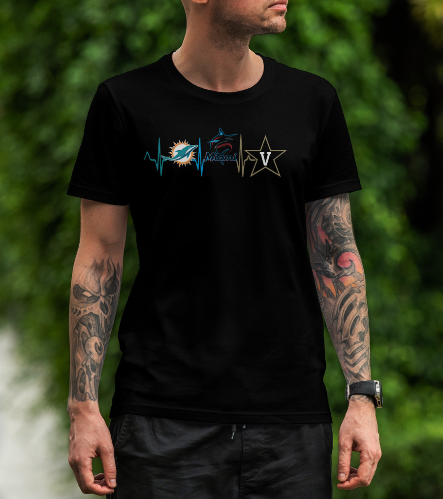 Miami Dolphins Marlins Vanderbilt Commodores Heartbeat T-Shirt
