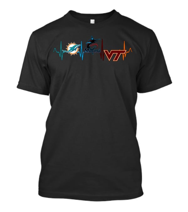 Miami Dolphins Miami Marlins Vt Hokies Heartbeat T-Shirt