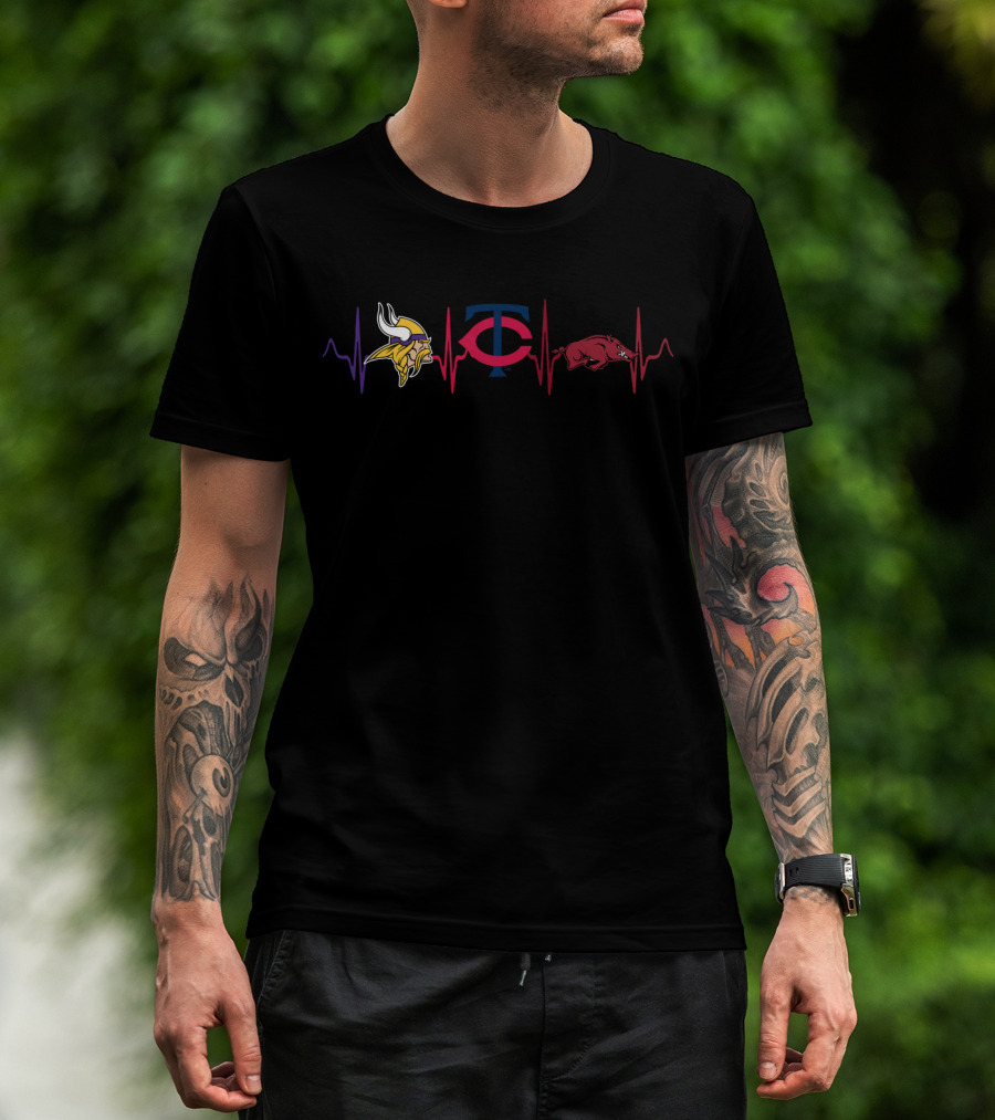 Vikings Twins Arkansas Razorbacks Heartbeat T-Shirt