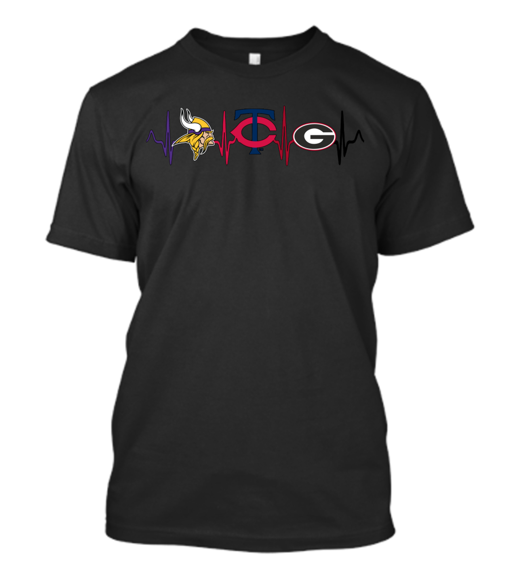 Minnesota Vikings Minnesota Twins Georgia Bulldogs Heartbeat T-Shirt