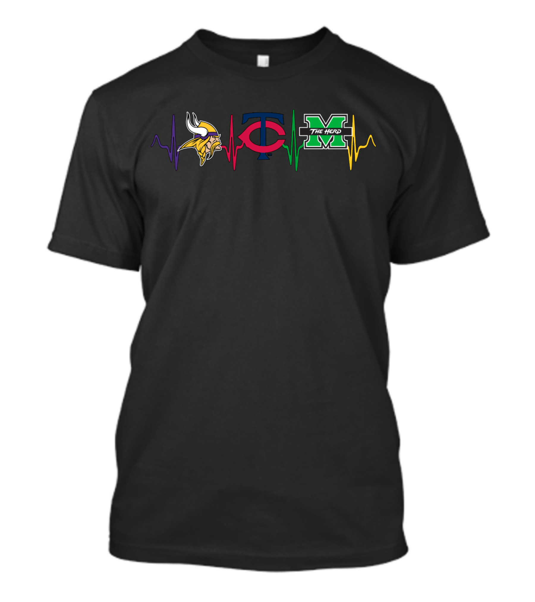 Vikings Twins Marshall University Herd Logo Heartbeat T-Shirt