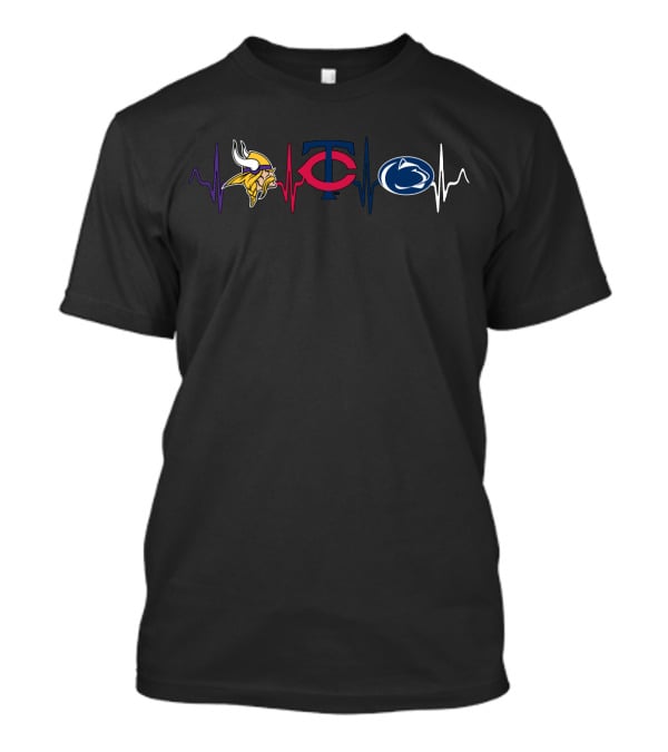 Vikings Logo Twins Emblem Psu Nittany Lions Symbols With Pulse Line T-Shirt