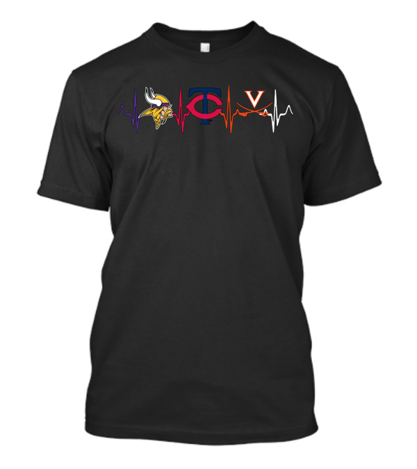 Love Vikings Twins Virginia Cavaliers Heartbeat T-Shirt