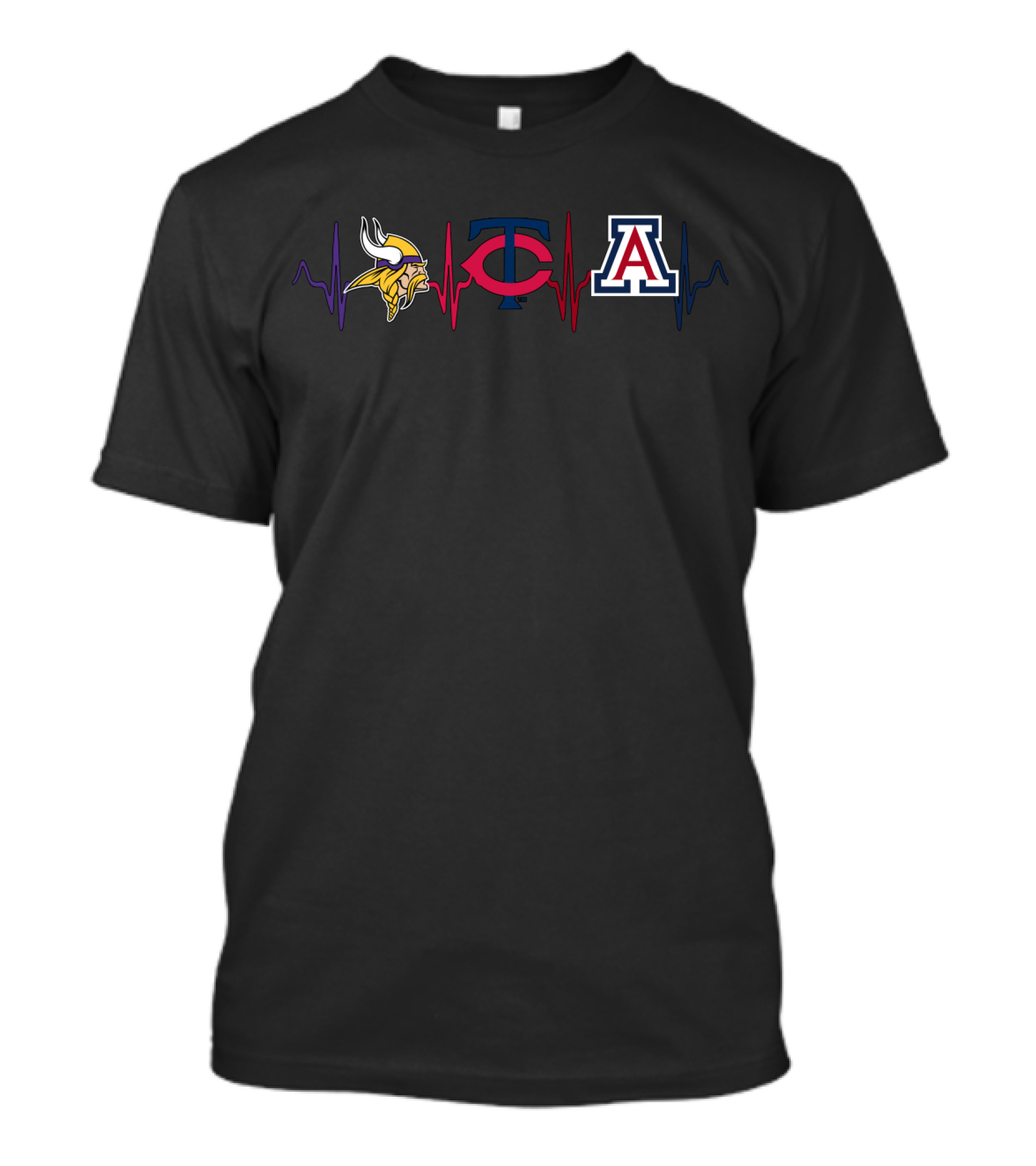 Minnesota Vikings Heartbeat Love With Minnesota Twins Arizona Wildcats T-Shirt