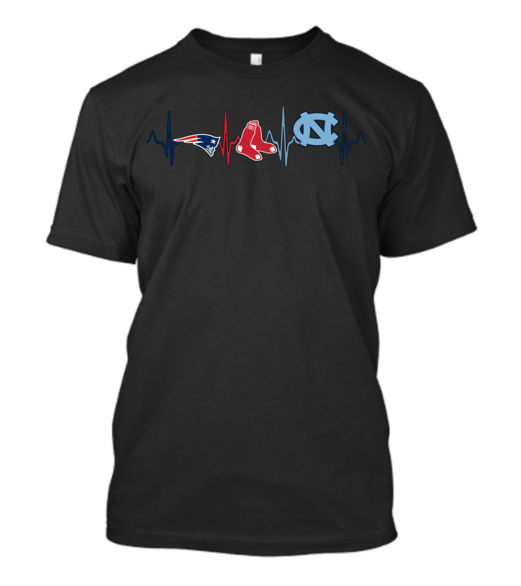 New England Patriots Red Sox North Carolina Tar Heels Heartbeat T-Shirt