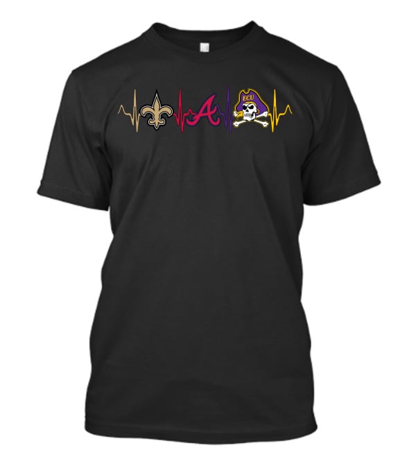 Love Saints Braves Ecu Heartbeat T-Shirt