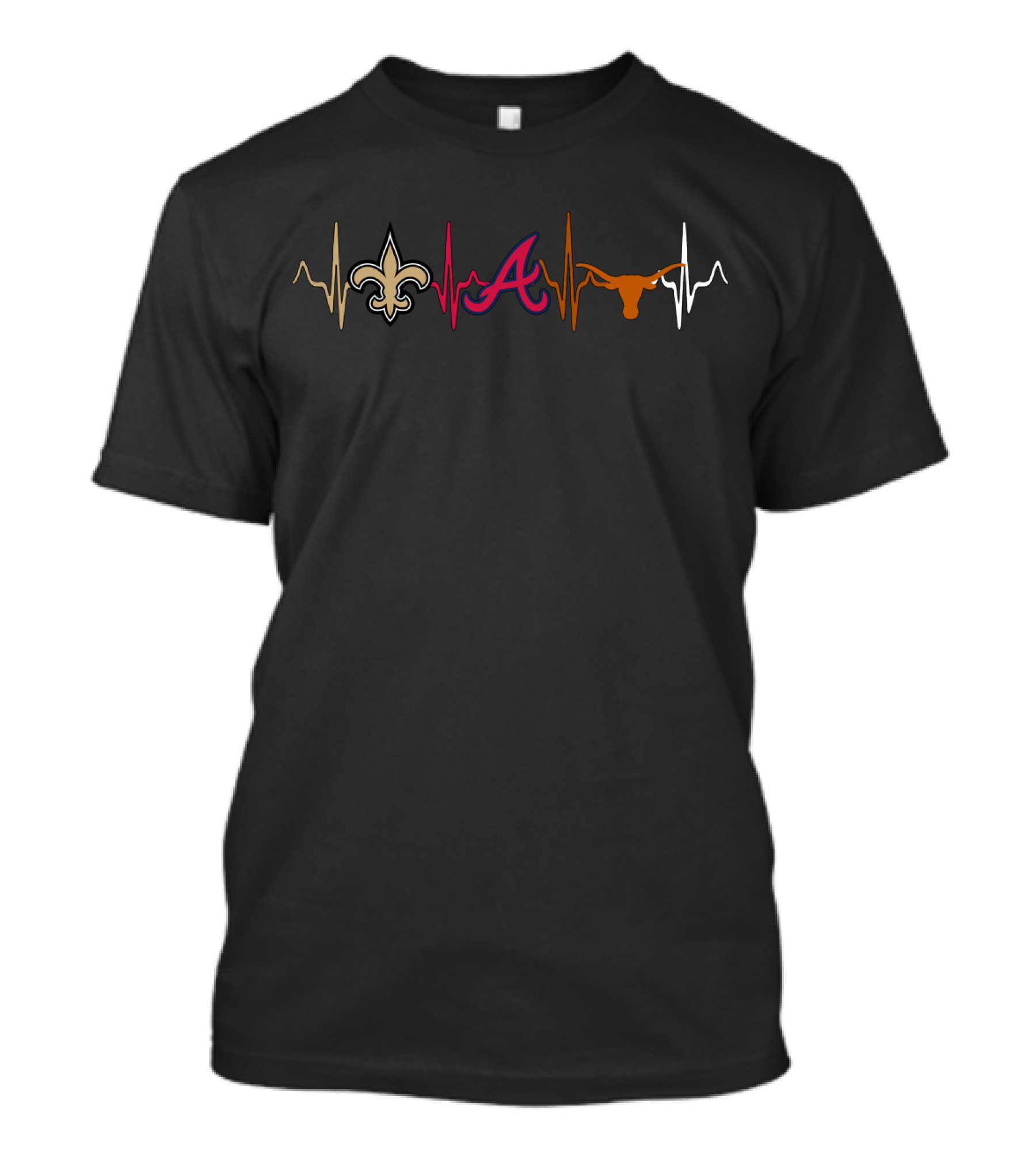 Love Saints Atlanta Braves Texas Longhorns Heartbeat T-Shirt