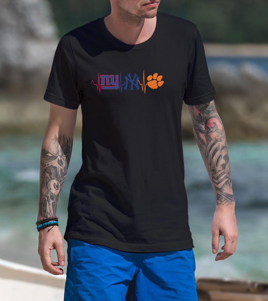 Ny Giants Yankees Clemson Tigers Heartbeat T-Shirt