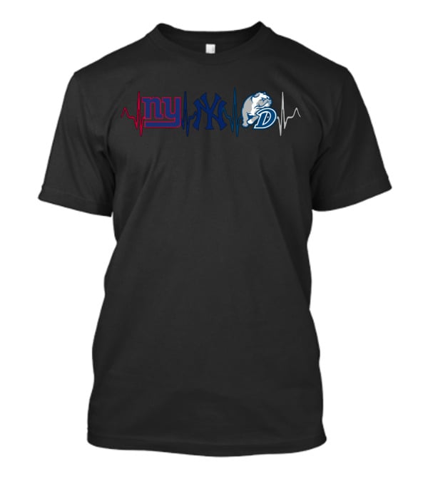 Ny Giants Yankees Bulldogs Heartbeat T-Shirt