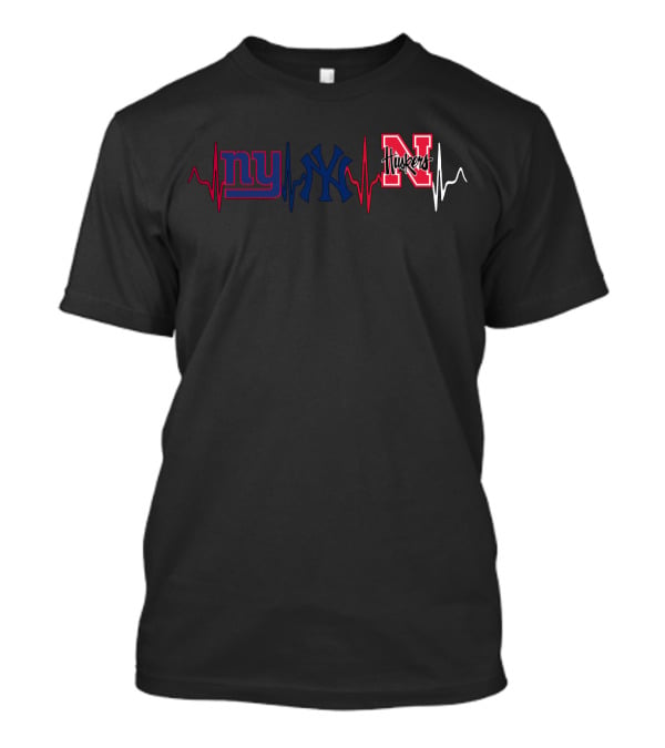 Ny Giants Yankees Nebraska Huskers Heartbeat T-Shirt
