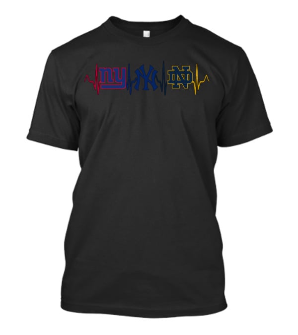 Love New York Giants Yankees Notre Dame Fighting Irish Heartbeat T-Shirt