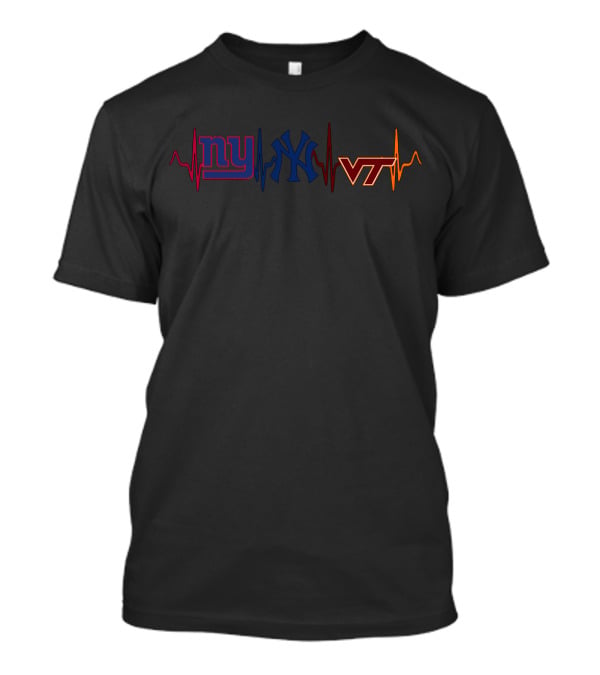 Ny Giants Yankees Vt Hokies Heartbeat T-Shirt