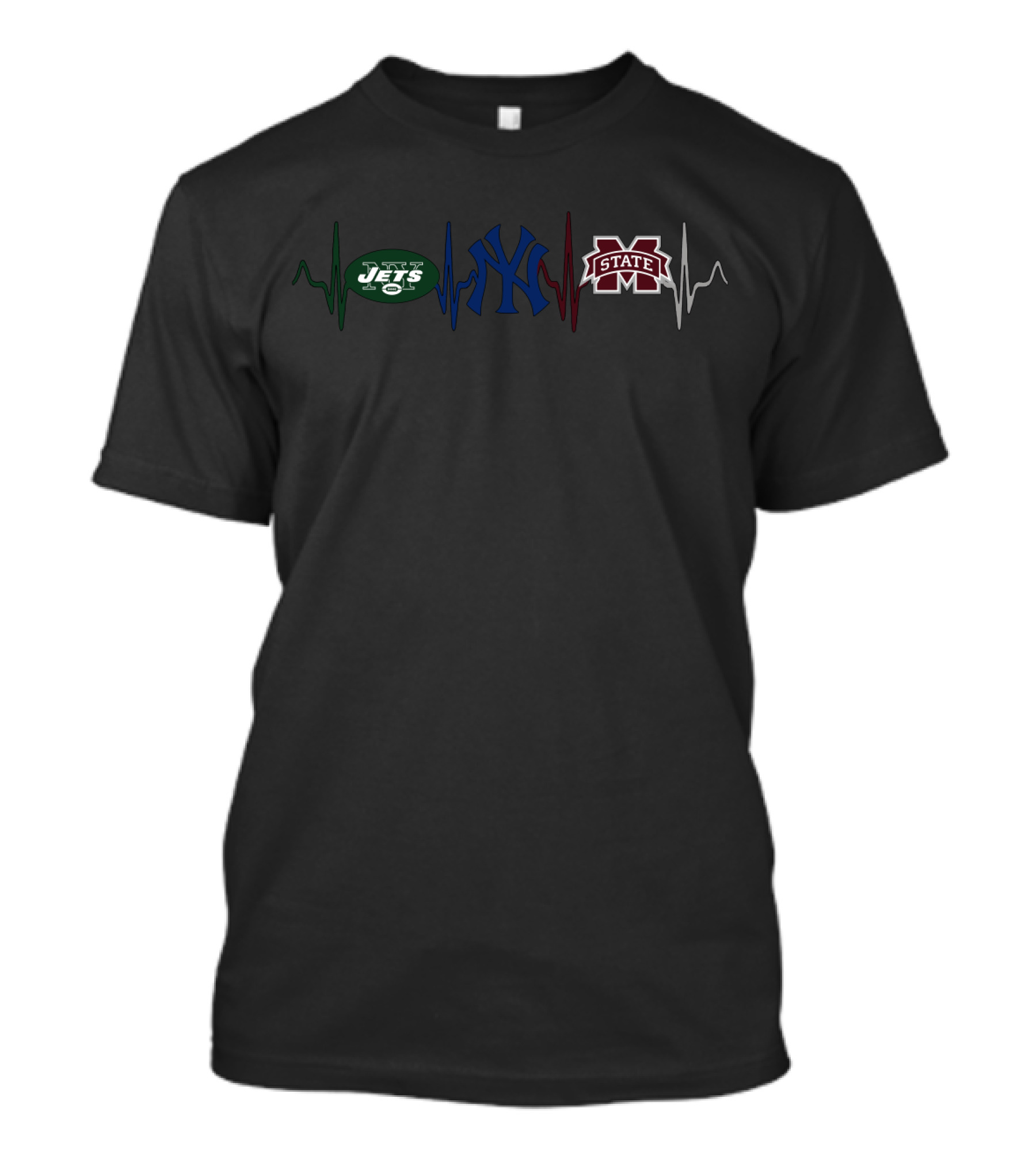 Love Jets Yankees Mississippi State Logo Heartbeat T-Shirt
